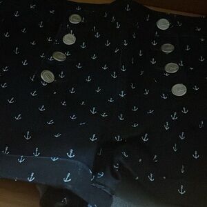 Nautical Anchor Print Shorts with Silver Buttons